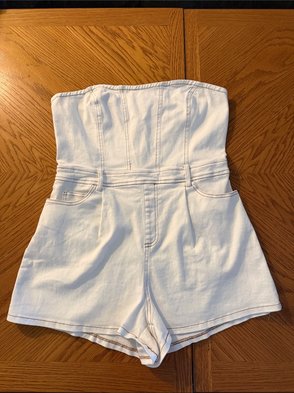 Le Lis White Strapless Denim Romper